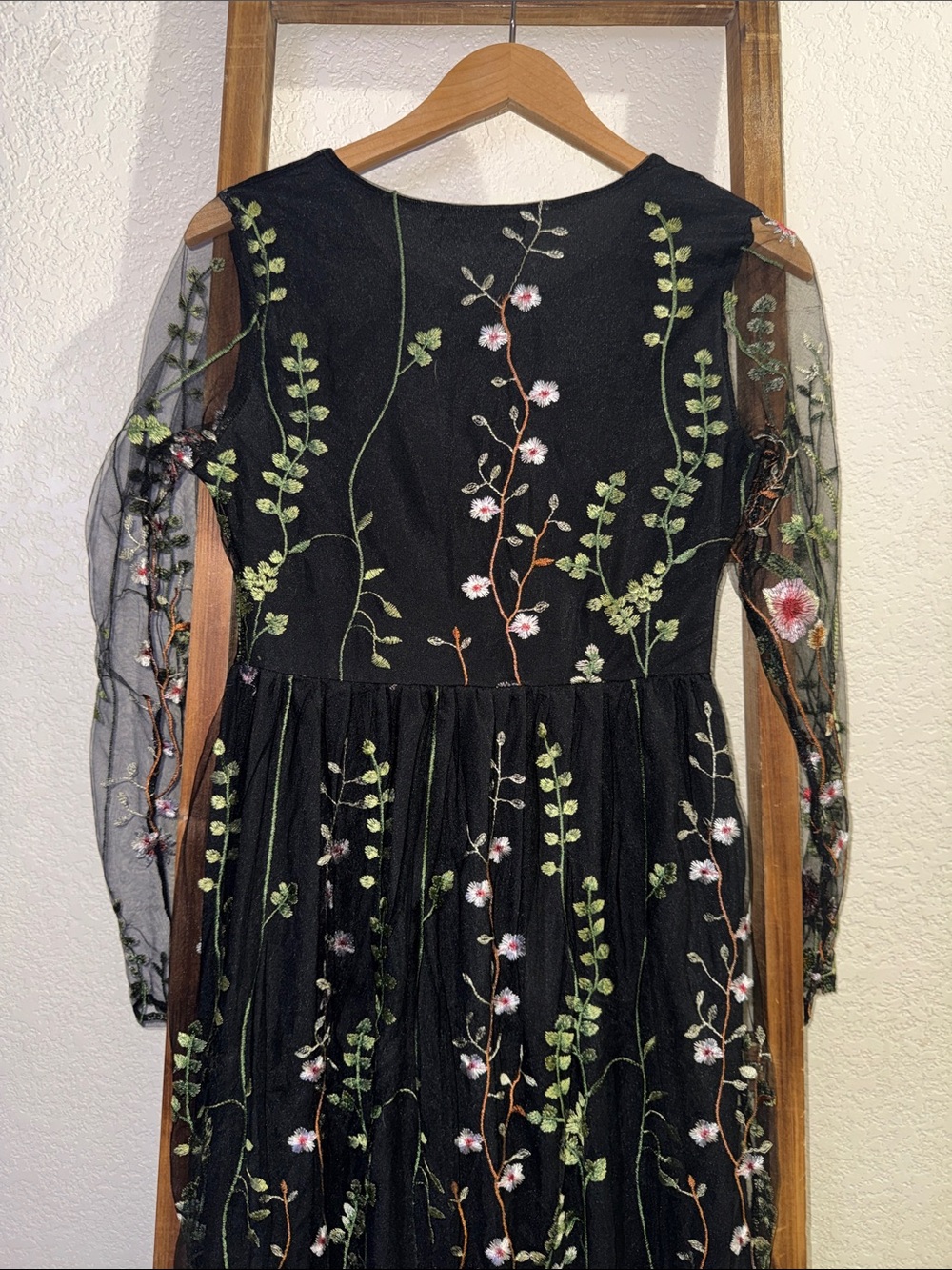 Chicwish Black Sheer Maxi Dress with Floral Embroidery - Picture 8 of 9